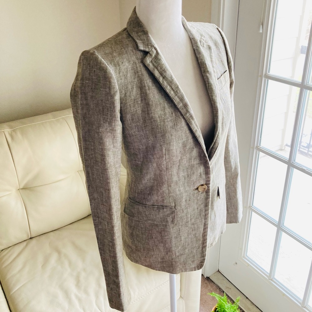 J. Crew Linen Jacket Tan Cotton Lined Size 2